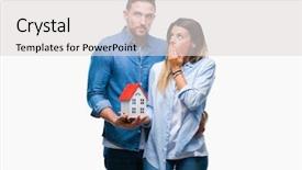  Presentation with secret love - Slide deck with young couple in love holding background and a light gray colored foreground