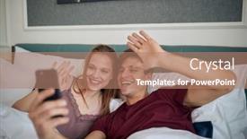  Presentation with bed hotel - Slide set enhanced with young-couple-in-love-posing background and a coral colored foreground