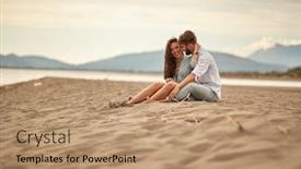  Presentation with hug - Slides with young-couple-in-love-sitting background and a coral colored foreground