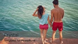  Presentation with dock - Slide deck with young-couple-in-love-standing background and a coral colored foreground