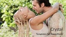  Presentation with rain - Colorful slides enhanced with young couple in love under rain backdrop and a coral colored foreground