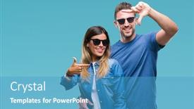  Presentation with love frame - Audience pleasing presentation consisting of young couple in love wearing sunglasses over isolated background smiling making frame with hands and fingers with happy face creativity and photography concept backdrop and a teal colored foreground