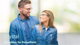  Presentation with confident love - Presentation theme with young couple in love wearing glasses over isolated background looking away to side with smile on face natural expression laughing confident background and a ocean colored foreground