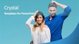  Presentation with brain thinking - Cool new slide deck with young couple in love backdrop and a teal colored foreground