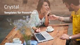  Presentation with love music - PPT theme featuring young-couple-in-love background and a coral colored foreground