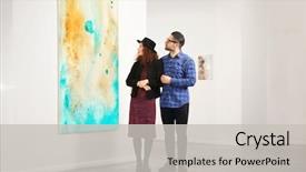  Presentation with art gallery - Slides consisting of young couple in modern art background and a light gray colored foreground