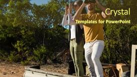  Presentation with vehicle - Cool new PPT theme with young-couple-in-off-road backdrop and a tawny brown colored foreground