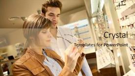  Presentation with optical - Presentation theme enhanced with young couple in optical shop background and a lemonade colored foreground