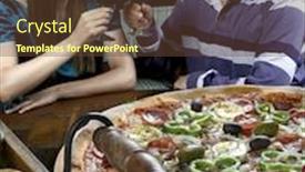  Presentation with pizzeria - Slide set featuring young couple in pizzeria background and a tawny brown colored foreground