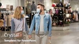 Presentation with masks - Colorful PPT theme enhanced with young-couple-in-protective-masks backdrop and a coral colored foreground