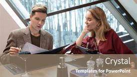  Presentation with restaurant menu - Presentation enhanced with young-couple-in-smart-casualwear background and a coral colored foreground