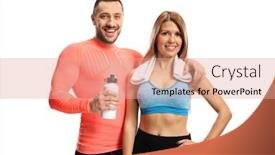  Presentation with exercise - Amazing presentation design having young-couple-in-sportswear-posing backdrop and a coral colored foreground