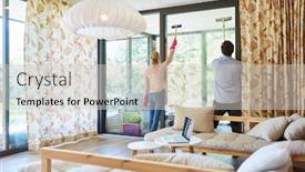  Presentation with room cleaning - PPT layouts having streaked - young couple in streak-free window background and a soft green colored foreground