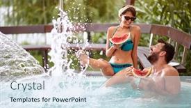  Presentation with swimming pool - Presentation theme featuring young-couple-in-summer-enjoying background and a sky blue colored foreground