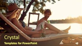  Presentation with summer sun - PPT theme having young-couple-in-swimsuit-sitting background and a tawny brown colored foreground