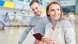  Presentation with airport terminal - Cool new theme with young-couple-in-the-airport backdrop and a light blue colored foreground