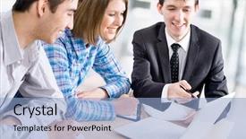  Presentation with bank - Beautiful presentation theme featuring young couple in the bank backdrop and a light blue colored foreground