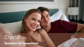 Presentation with bed hotel - Cool new PPT theme with young-couple-in-the-bed backdrop and a tawny brown colored foreground