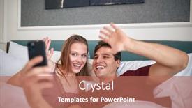  Presentation with bed hotel - PPT layouts consisting of young-couple-in-the-bed background and a coral colored foreground