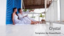  Presentation with romantic beach - Amazing theme having young couple in tropical beach backdrop and a light gray colored foreground