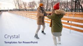  Presentation with ice rink - Slide set enhanced with young-couple-in-warm-clothing background and a sky blue colored foreground