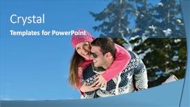  Presentation with winter scene - Cool new presentation theme with young couple in winter snow scene at beautiful sunny day backdrop and a teal colored foreground