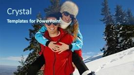  Presentation with snow day - Audience pleasing PPT theme consisting of young couple in winter snow scene at beautiful sunny day backdrop and a ocean colored foreground