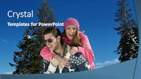  Presentation with winter scene - Presentation theme consisting of young couple in winter snow scene at beautiful sunny day background and a ocean colored foreground