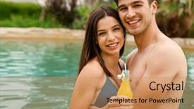  Presentation with juices - Slide set enhanced with young couple inside the pool and drinking natural juices background and a coral colored foreground