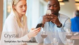  Presentation with smartphones - Amazing slide deck having young-couple-is-constantly-looking backdrop and a soft green colored foreground