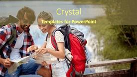  Presentation with hiking - PPT layouts consisting of young-couple-is-exploring-hiking background and a tawny brown colored foreground