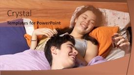  Presentation with look - PPT theme with young-couple-is-lying background and a red colored foreground