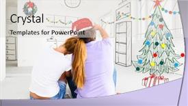  Presentation with new year - Theme having young couple is planning christmas background and a light gray colored foreground