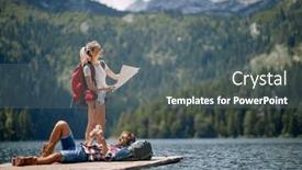  Presentation with lake dock - Presentation theme with young-couple-is-taking background and a gray colored foreground