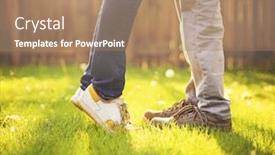  Presentation with summer sun - PPT theme having young couple kissing in a backyard in summer sun light during sunset with dandelions blooming toned with a retro vintage instagram filter background and a coral colored foreground