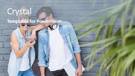  Presentation with mobile technology - Audience pleasing presentation theme consisting of young couple leaning against wall backdrop and a light blue colored foreground