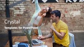  Presentation with music singing - Colorful slide deck enhanced with young-couple-listening-music-together backdrop and a violet colored foreground