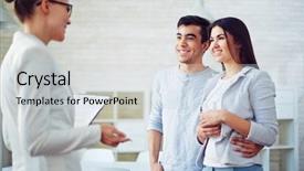  Presentation with realtor - Audience pleasing slide set consisting of young couple listening to female agent in realtor office backdrop and a lemonade colored foreground