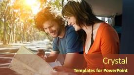  Presentation with campervan - Slide deck featuring young-couple-looking-at-map background and a tawny brown colored foreground