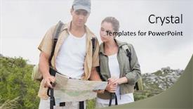  Presentation with terrain map - Cool new PPT theme with young couple looking at map backdrop and a  colored foreground