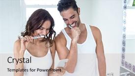  Presentation with phone - PPT layouts enhanced with young couple looking in mobile background and a coral colored foreground