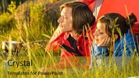  Presentation with tent - Beautiful PPT theme featuring young-couple-lying-in-tent backdrop and a gold colored foreground