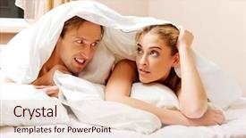  Presentation with quilt - Presentation design enhanced with young couple lying on bed under quilt background and a lemonade colored foreground