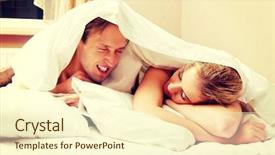  Presentation with quilt - Slides consisting of young couple lying on bed under quilt background and a cream colored foreground