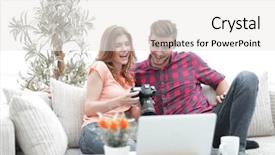  Presentation with couple - Slide deck enhanced with young couple makes viewing photos background and a  colored foreground