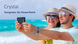  Presentation with selfie - Presentation featuring young-couple-making-a-selfie background and a sky blue colored foreground