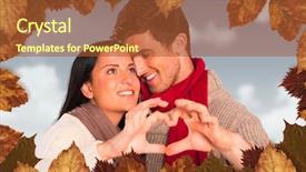  Presentation with hands heart - Audience pleasing presentation design consisting of young couple making heart with hands against blue sky backdrop and a red colored foreground