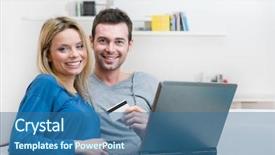  Presentation with online shopping - PPT layouts having young couple making shopping online background and a ocean colored foreground