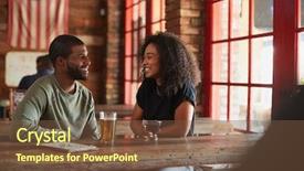  Presentation with sports bar - Presentation featuring young couple meeting in sports background and a tawny brown colored foreground