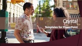  Presentation with street food new york - Slide deck enhanced with young couple meeting on urban background and a  colored foreground